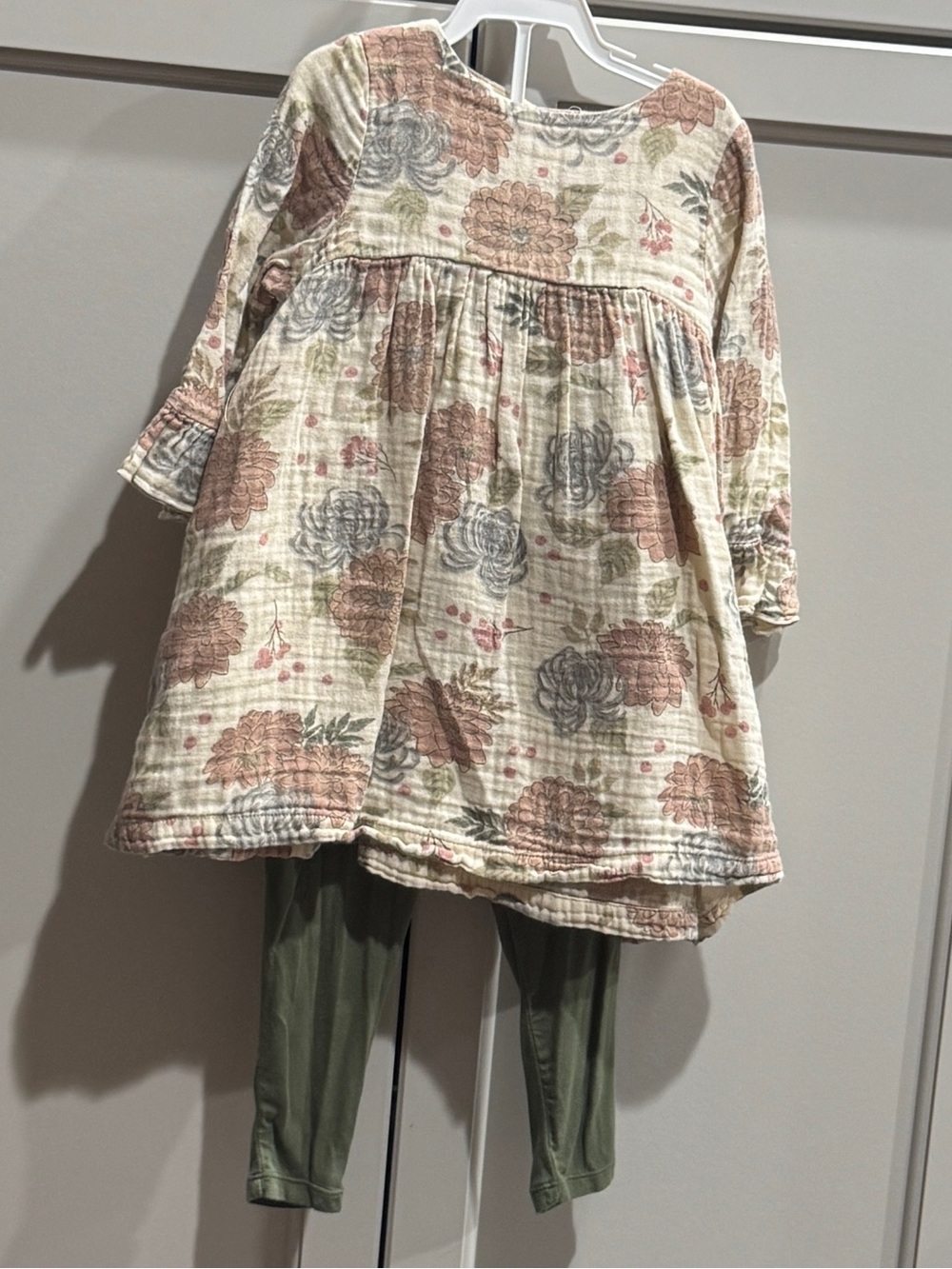 Angel Dear Toddler Floral Peasant Dress with Olive Leggings